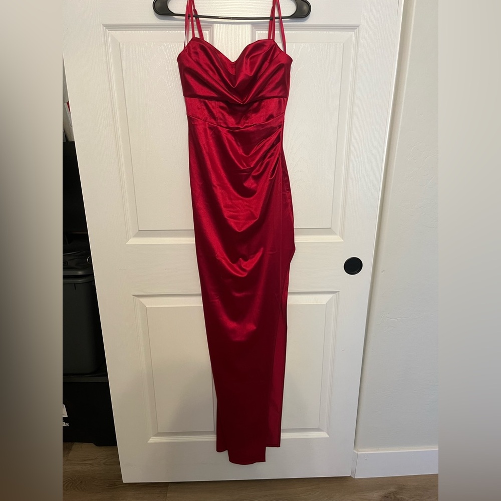 Windsor Red Satin Homecoming Dress With Slit Size XS